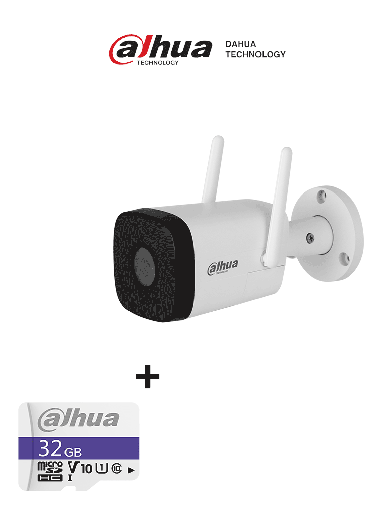 Bundle IPC-HFW1230DT-STW - Cámara IP Bullet Wifi de 2 Megapixeles/ Lente de 2.8 mm/ 100 Grados de Apertura/ IR de 30 Metros/ H.265/ Microfono y Altavoz Integrados/ Ranura MicroSD/ IP67/ Detección de Movimiento/ + Memoria Micro SD de 32 GB/ #MiPrimerIP Bundle IPC-HFW1230DT-STW - Cámara IP Bullet Wifi de 2 Megapixeles/ Lente de 2.8 mm/ 100 Grados de Apertura/ IR de 30 Metros/ H.265/ Microfono y Altavoz Integrados/ Ranura MicroSD/ IP67/ Detección de Movimiento/ + Memoria Micro SD de 32 GB/ #MiPrimerIP